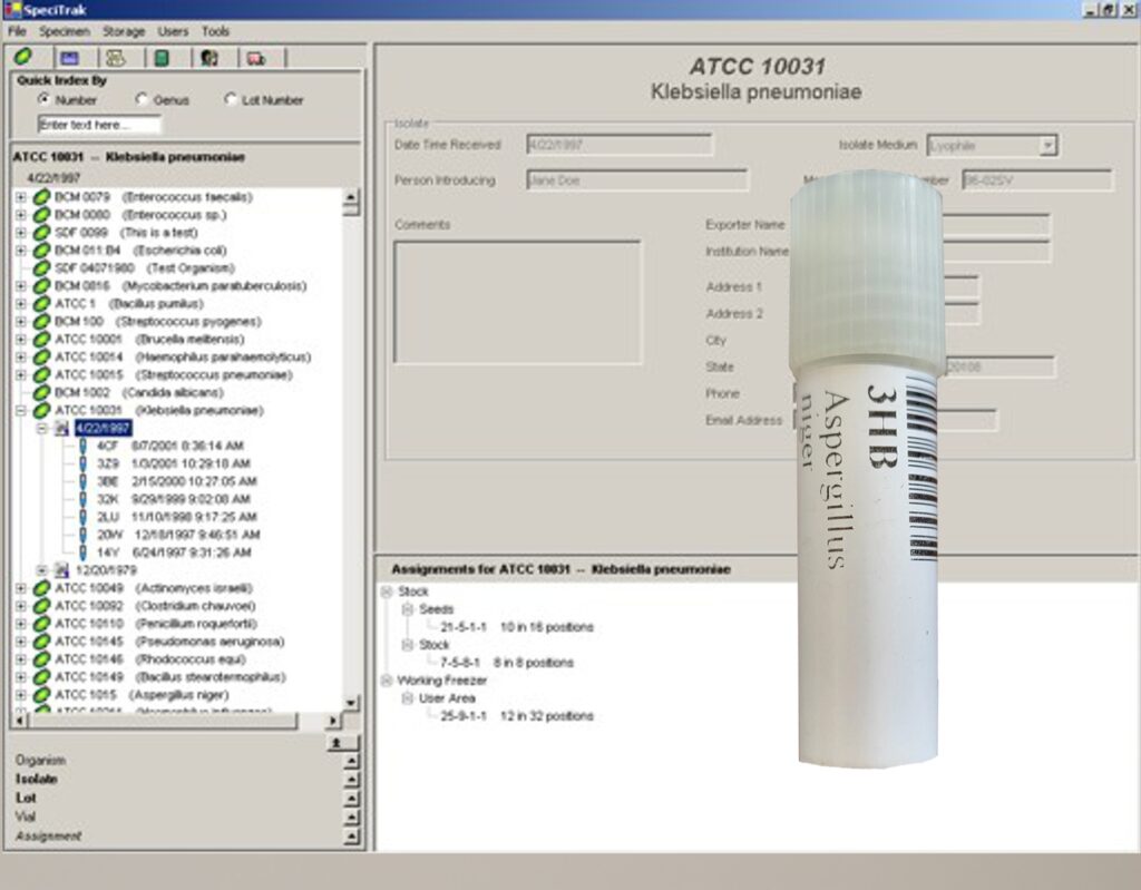 A culture collection management system that combines freezer management and inventory